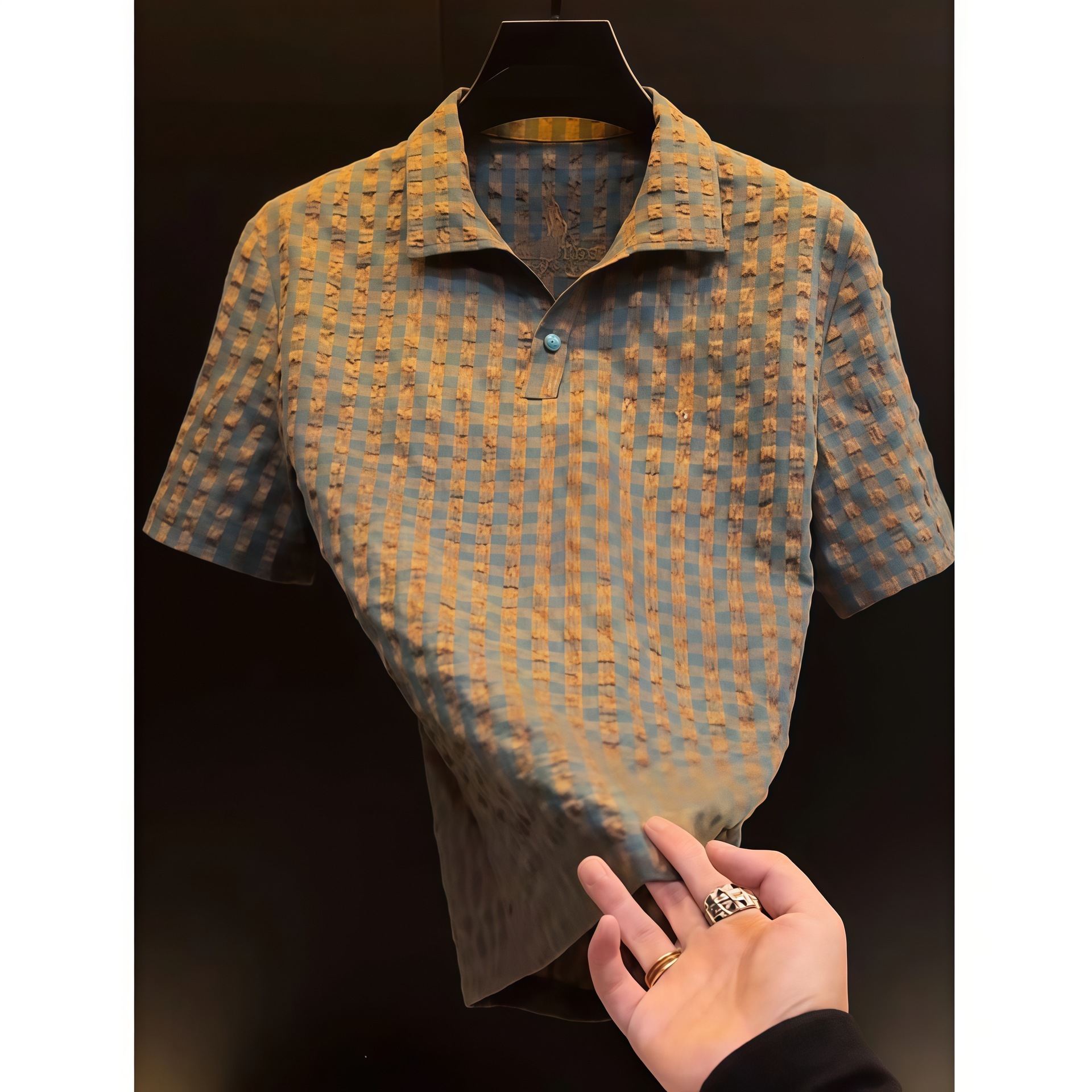 Designer 2026 Summer Versatile Trendy New Comfortable And Unique Simple Color-block Plaid Men's Stylish POLO Collar Short-sleeve Luxury Shirt F