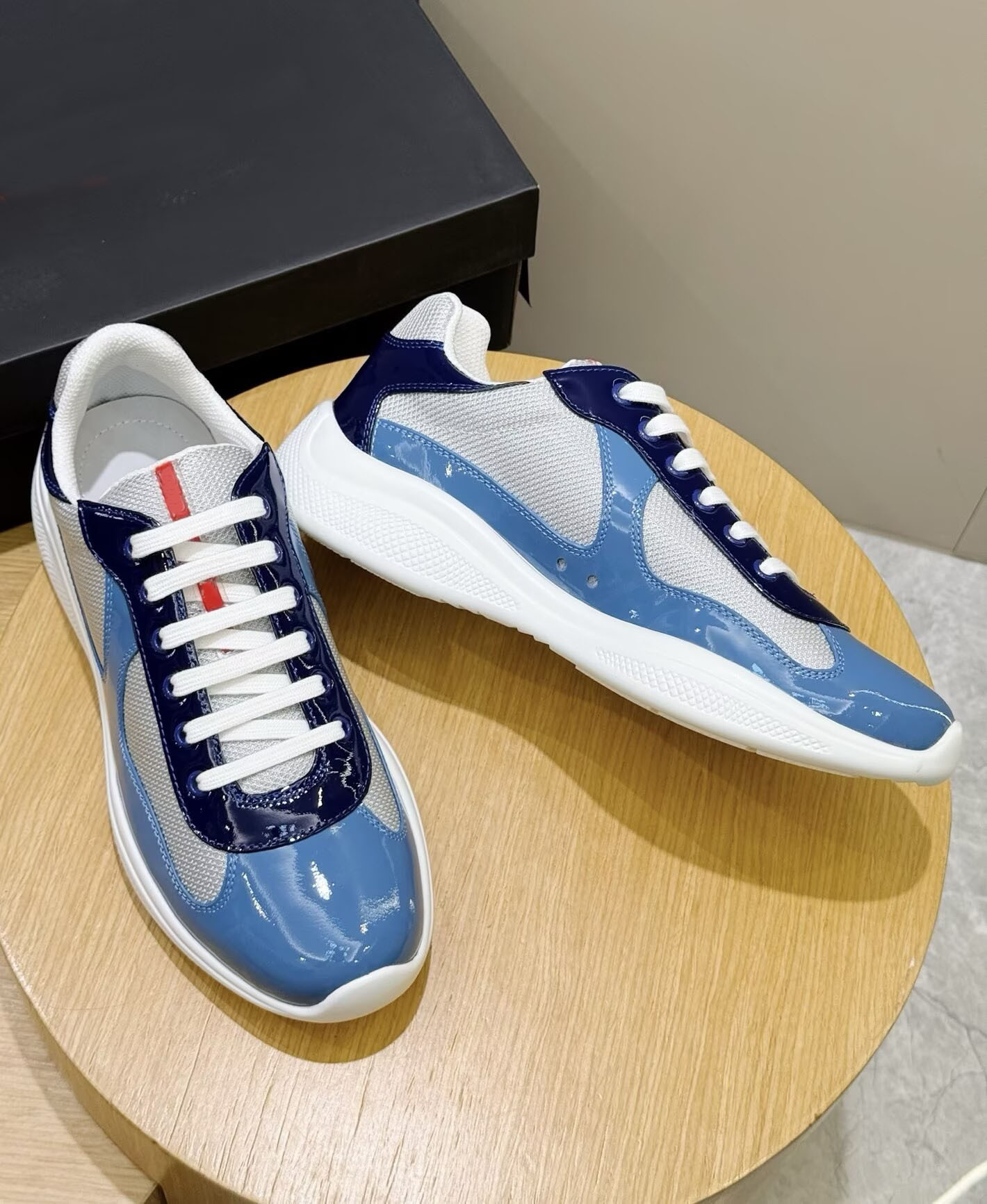 Top Luxury Men America's Cup Sneakers Patent Leather & Technical Fabric Runner Sports Platform Sole Mesh Breathable Casual Walking Discount Foo