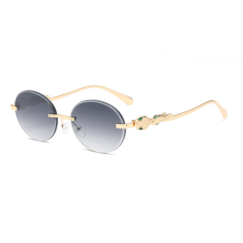 Fashionable Korean-Style New Frameless Cut-Edge Metal Sunglasses With UV Protection And Leopard-Shaped Temples, High-End Glasses