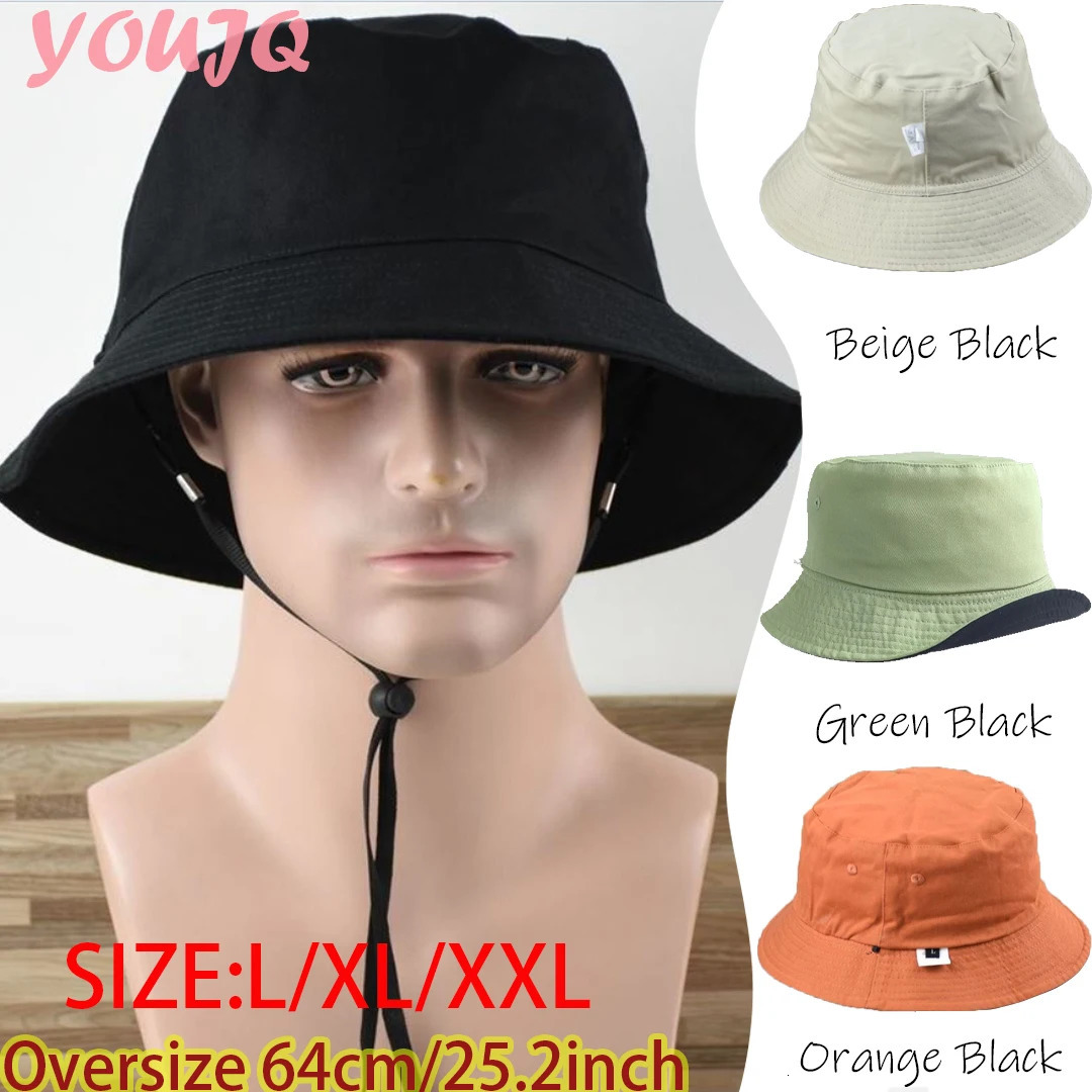 Big Head Bucket Hats 64CM for Men Women Summer Mountaineering Cotton Sun Cap with String Plus Size Panama French Bob Wholesale 260624