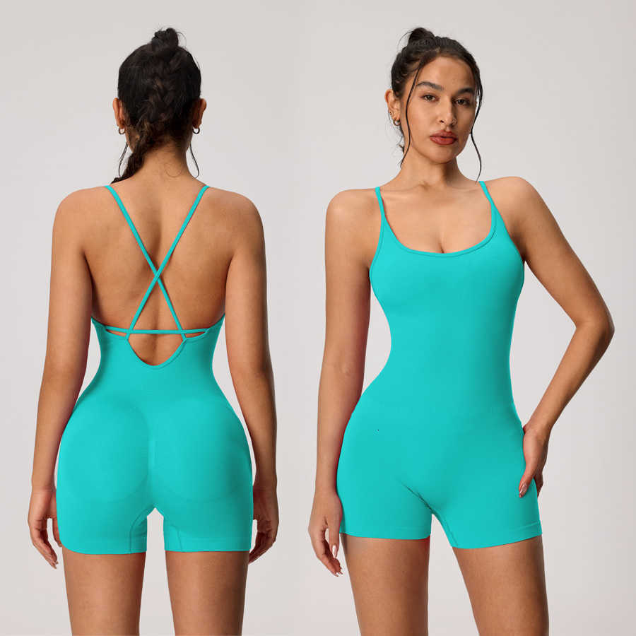 Womens Bodysuit Yoga Combi-pants Backless Shorts Jumpsuits Gym-to-Street Overalls Summer Fitness Jumpsuit for Gym Rompers M260625