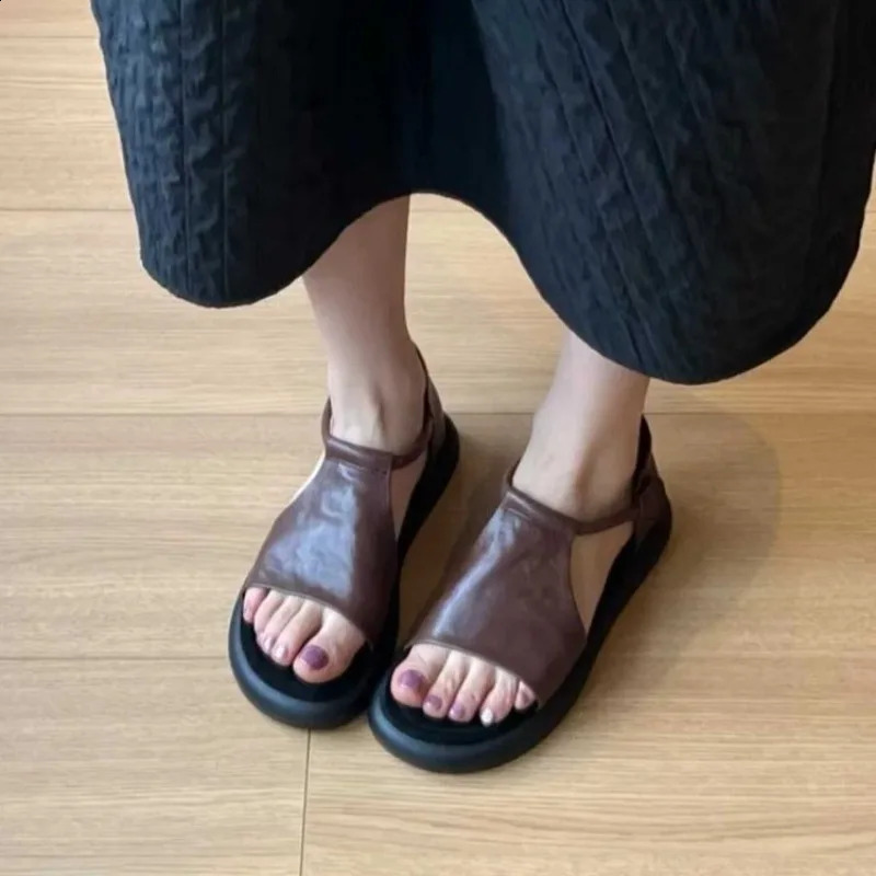 Roman Style Soft Bottom Thick Heel Summer French Style Sandals Elegant Atmosphere Womens Shoes Rubber Sole Polyurethane Mat 260625