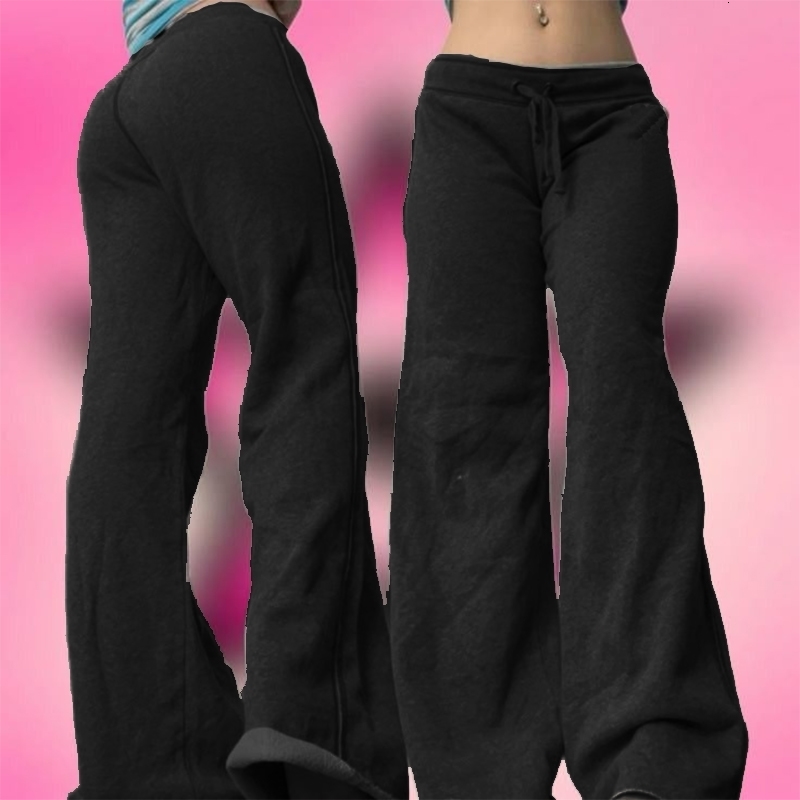 Solid color straight leg casual pant with drawstring n versatile style bottoms fashionable rock punk style slim fit womens 260602
