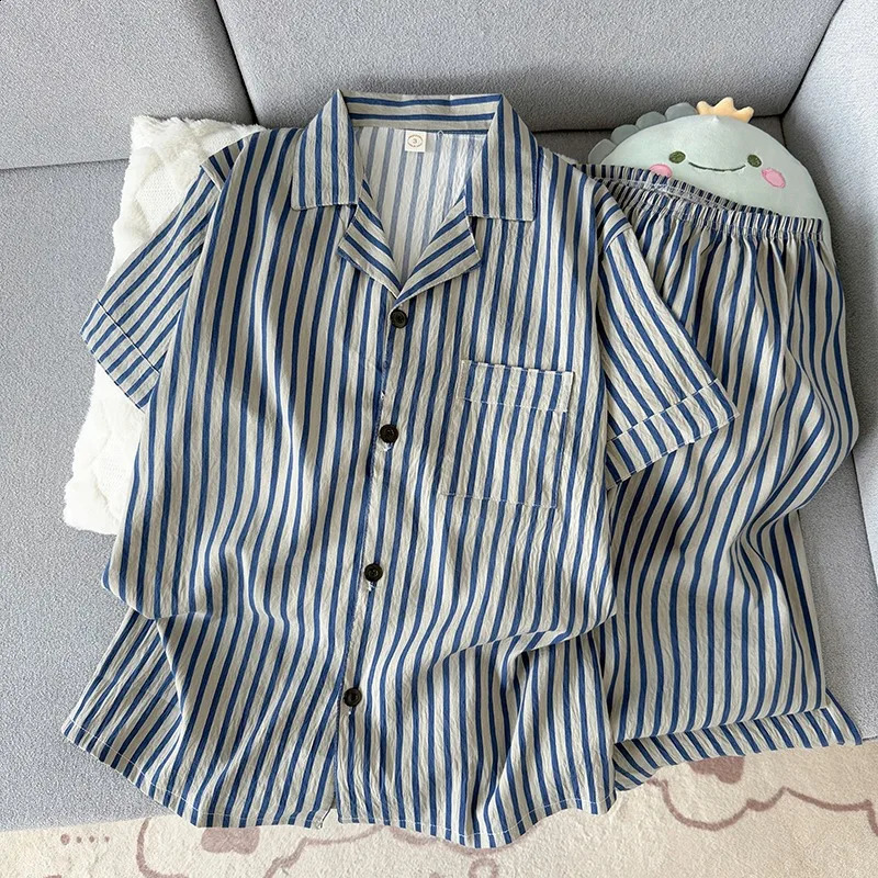 2 Piece Set Sleepwear Men Striped Vintage Pajamas Home Wear Man Nightwear Loungewear Soft Casual Summer 2026 Cool Pajamas Set 260622