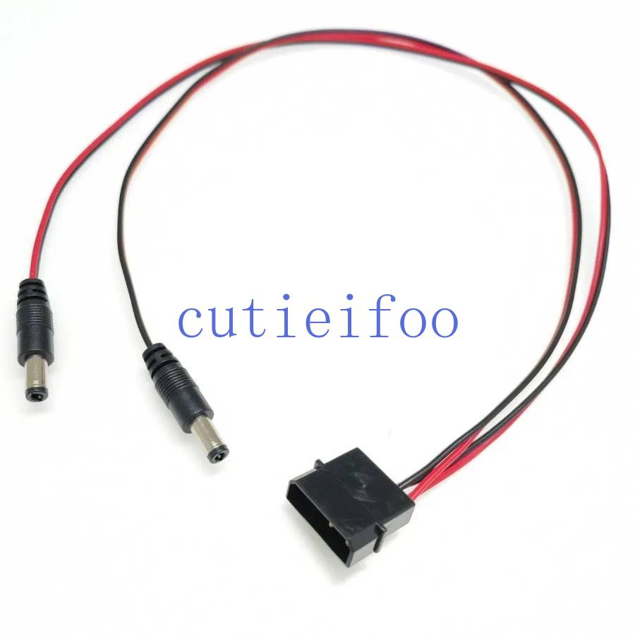 IDE Molex Male to One or 2-Port DC 5.5mm x 2.1mm 5.5x2.1 Converter Adapter Power Supply Cable 12V 18AWG Wire 50cm-image-1112048249