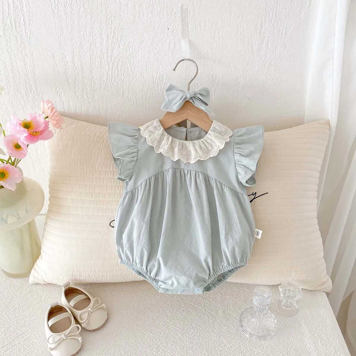 Summer baby girl cute lace collar solid color flying sleeve jumpsuit baby girl summer comfortable simple jumpsuit very suitabl Y260625OKNO