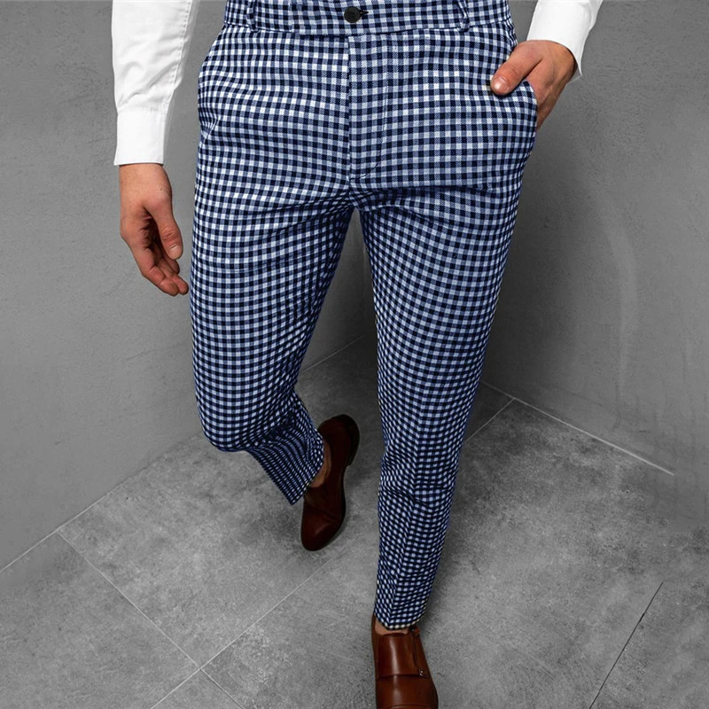 Mens Fashion Plaid Pants 3D Printed Comfortable Business Casual Quick Drying Straight Suit Spring Summer 260618