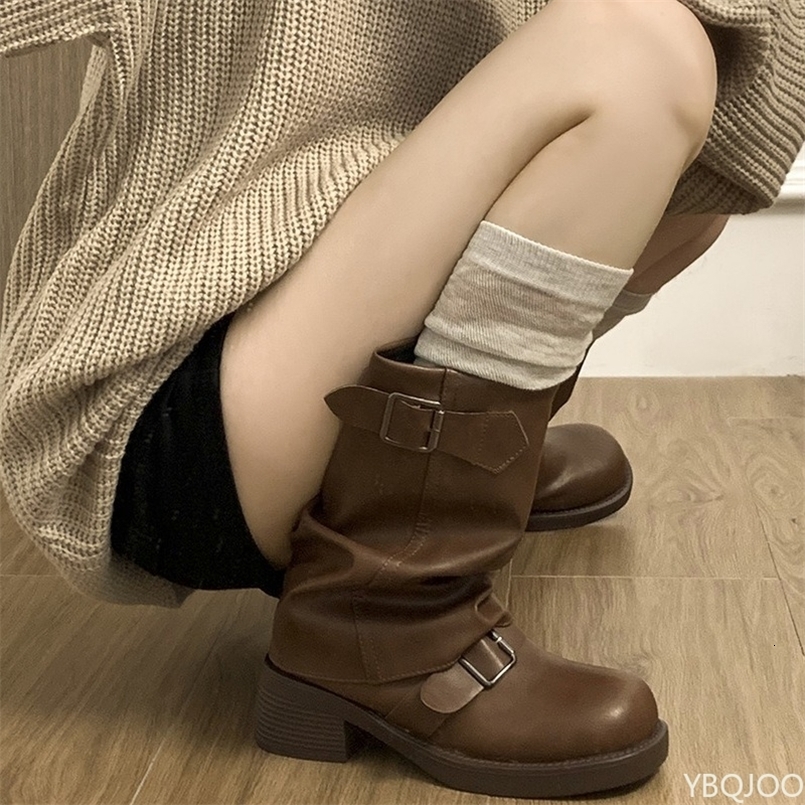 Autumn and Winter Fashion Retro Brown Western Cowboy Boots Womens Boots Look Slim Thick and Stacked Short Boots 260613