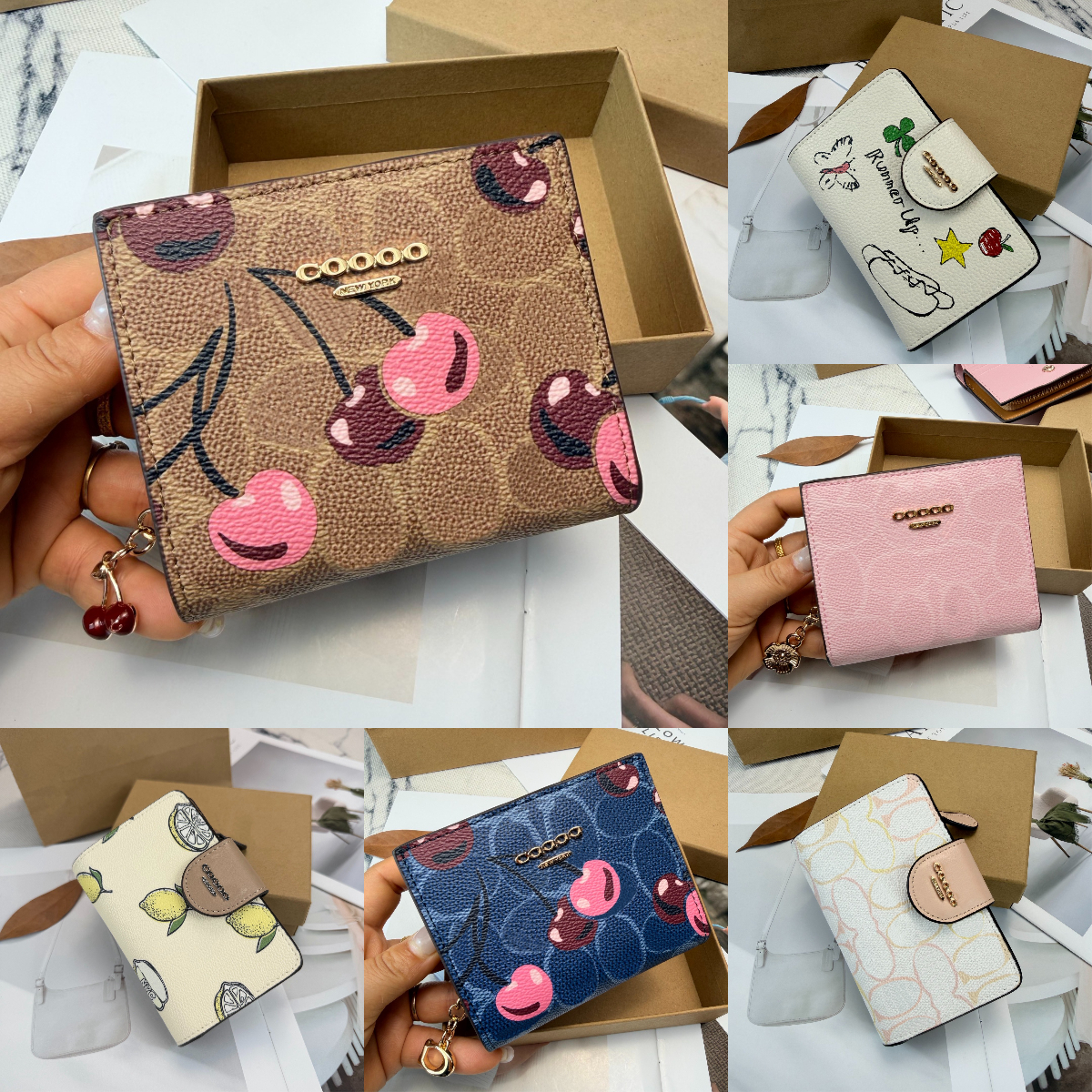 New Style Designer Portefeuille Homme Femme Porte-Monnaie Tendance Luxe Cuir Cerise Porte-cartes Porte-Billets Court Avec Boîte