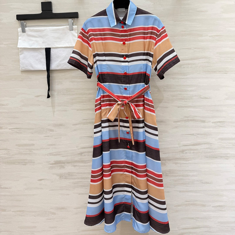 Women Retro Striped Dress Stand Collar Half Button Short Sleeve Shirts Elastic Waist Shorts for Women Vacation Beach Outing Wear