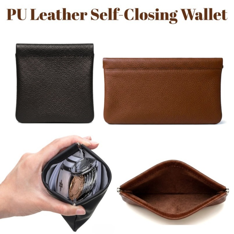 BlackBrown PU Leather SelfClosing Coin Purse No Zipper Mini Pouch Multifunctional Storage Bag for Key Earbud Men Women 260624