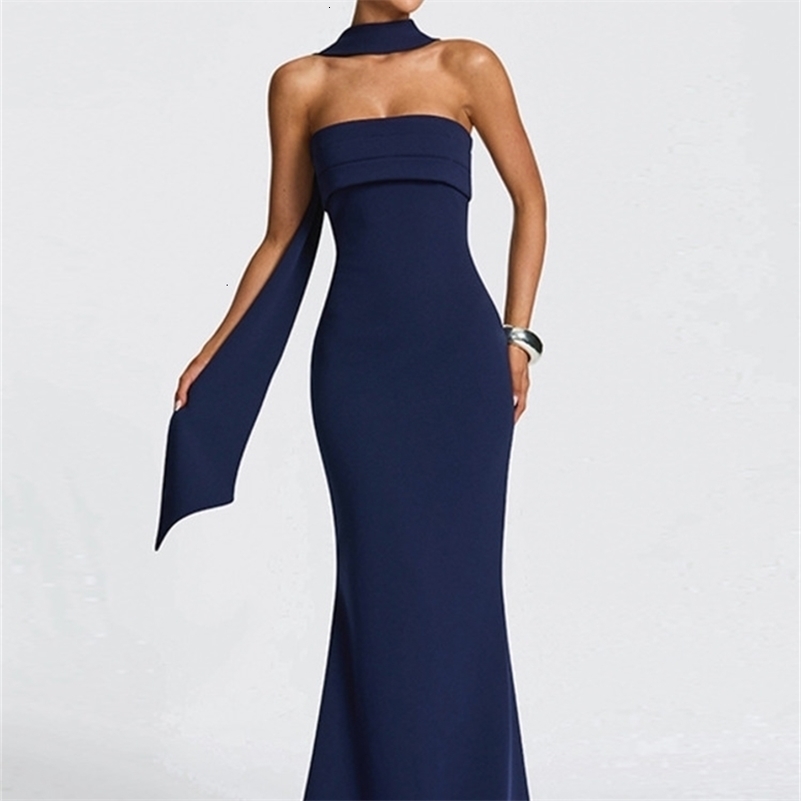 Mozision Off-shoulder Strapless Sexy Maxi Dress Women Gown Scarf Collar Sleeveless Backless Bodycon Club Party Evening Dresses 260624