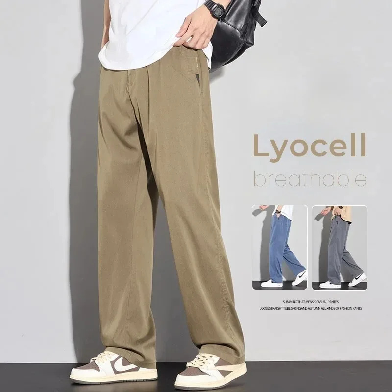 2026 Thin Summer Mens Soft Lyocell Casual Pants Comfortable Fashion Solid Color Simple Male Trousers Clothing 260624