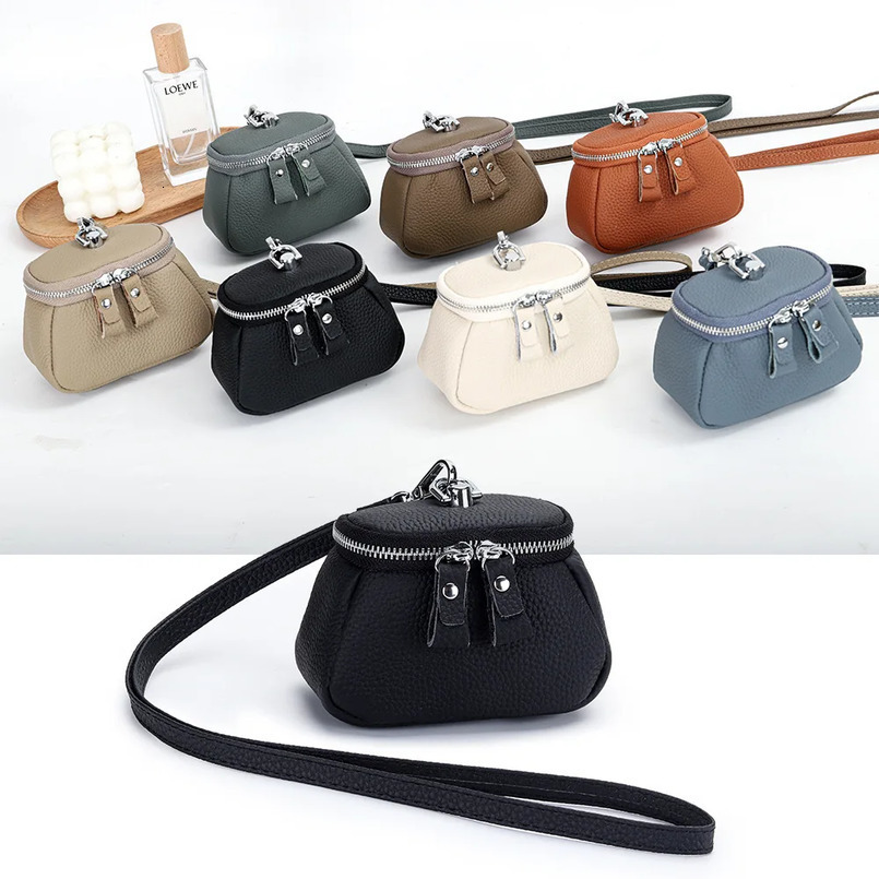 Compact Coin Purse Cowhide Wallet Simple Portable Hanging Neck Lipstick Makeup Bag Genuine Leather Earphone Mini Handbag 260624