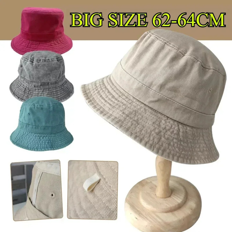 Korean Big Head Washed Denim Bucket Hats Men Cotton Sun Hat Plus Size 64cm Oversize Bob Panama Unisex Big Size Fisherman Cap 260624