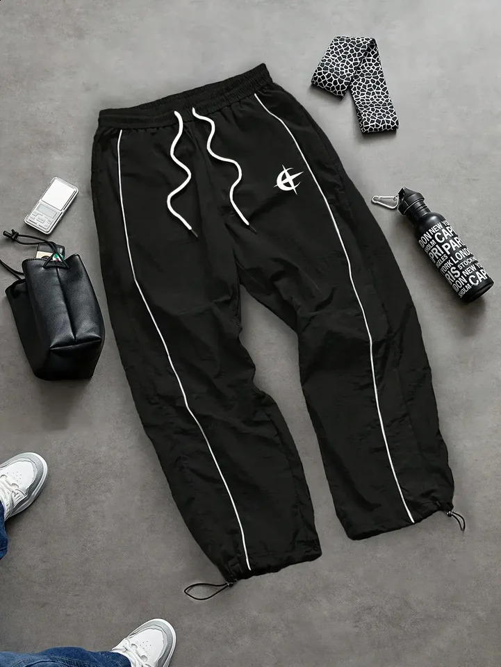 Mens Quick Dry Nylon Track Pants Drawstring Cuff Side Pockets Spring Summer Joggers 4 Colors Streetwear Sportswear Loose Fit 260625