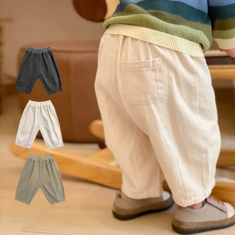 Solid Boy Kids Fashion Trousers Toddler Clothes Summer Spring Baby Pocket Ankle Length Loose Girl Children Casual Pants260625