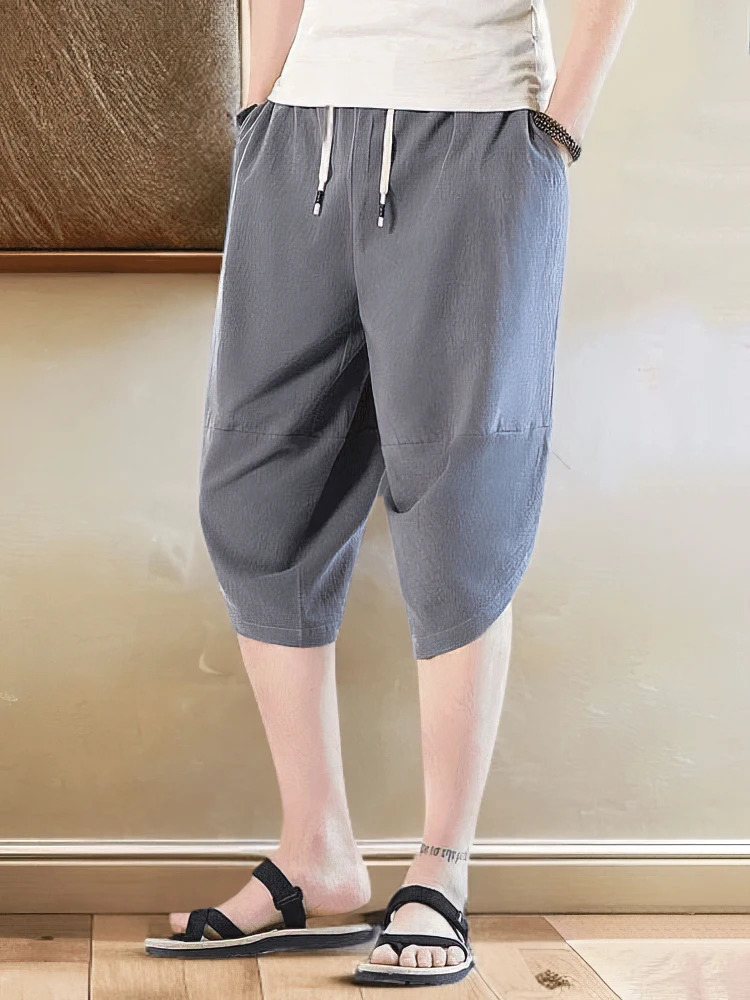 Cotton Linen Casual Shorts Men Japenese Wide Leg Baggy s Pants Male Sport Running Summer Thin Beach 2025 260624