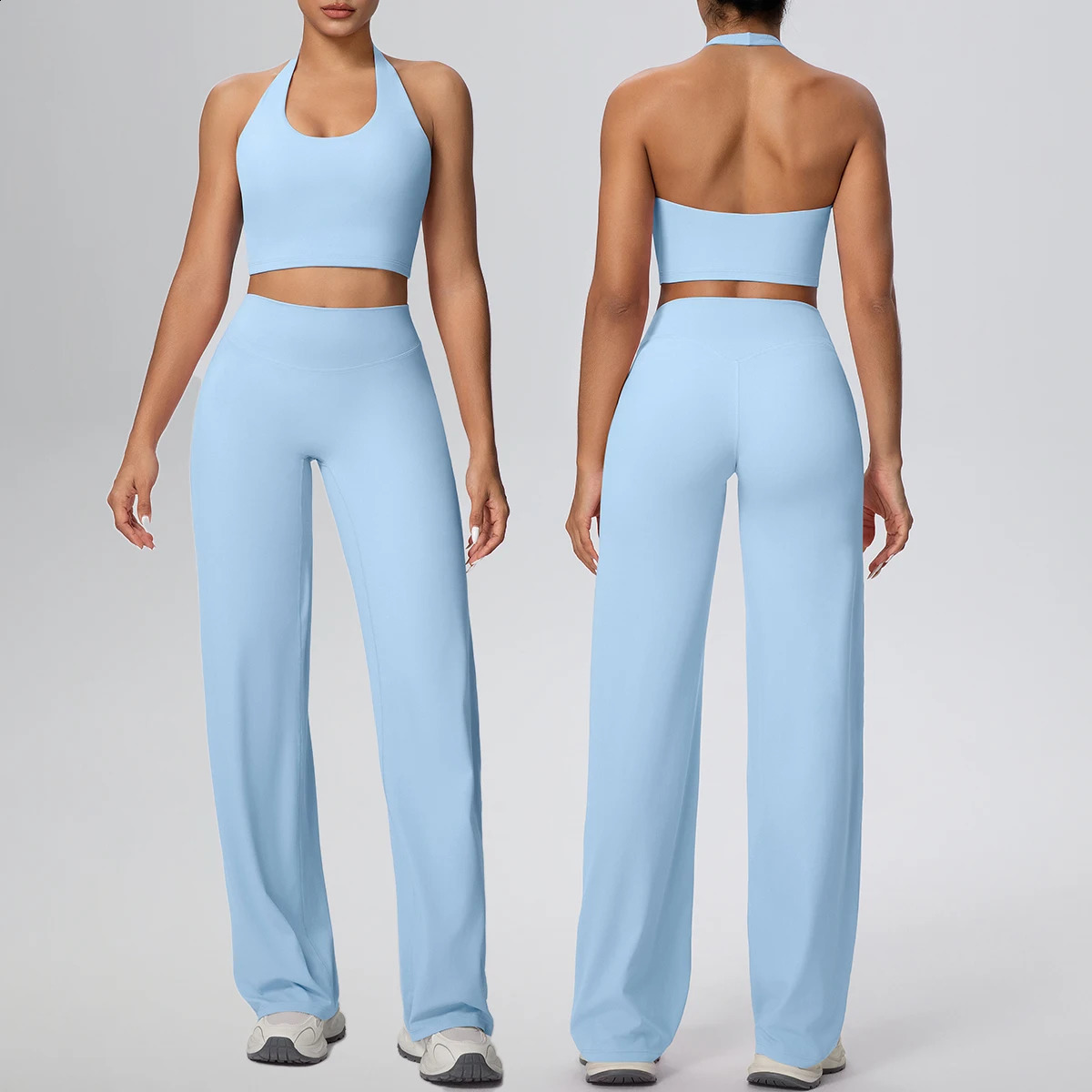 2PCS Woman Backless Hanging Neck Bra and Pants Yoga Set Summer Breathable Gym Sports Running Workout Top s 260625