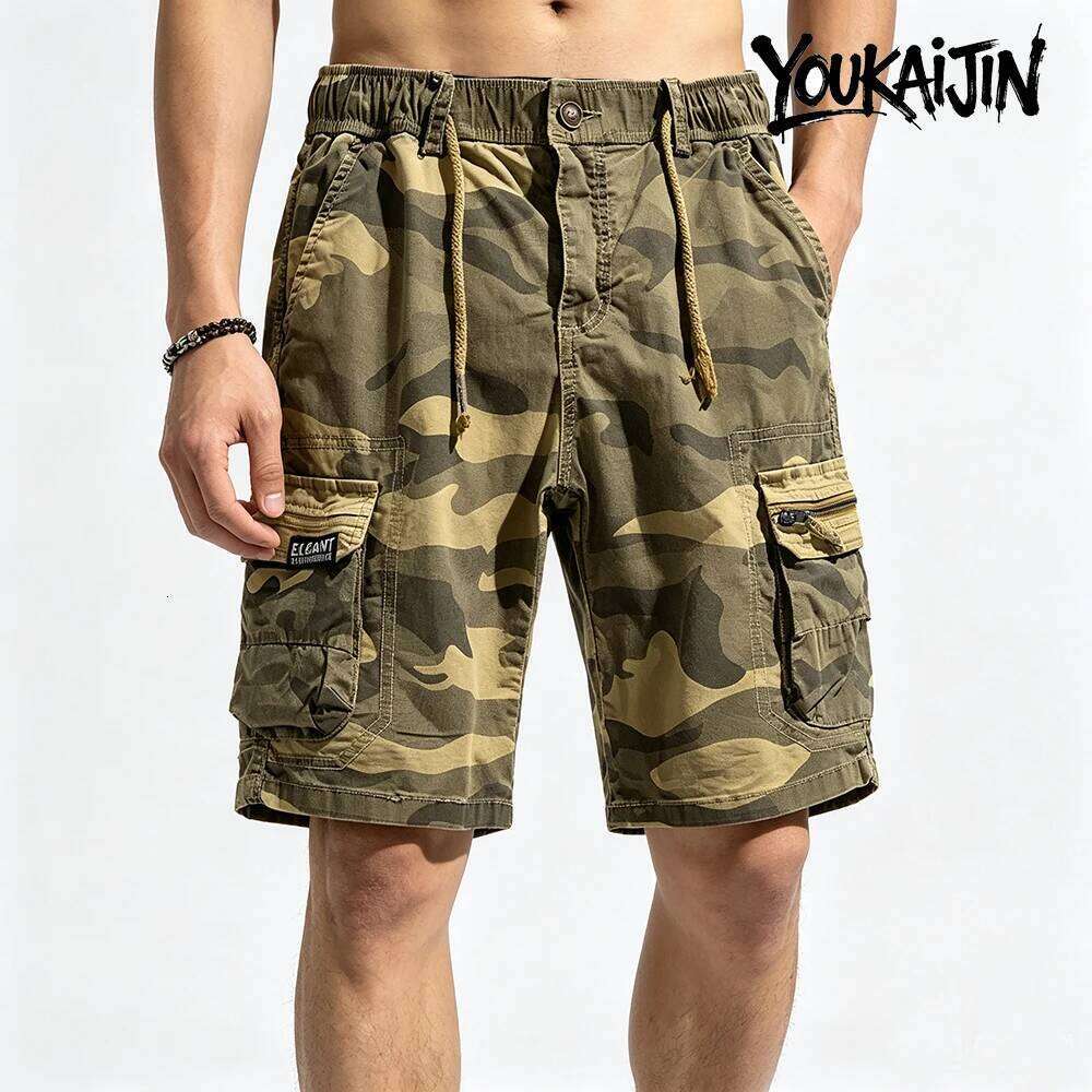 Men's Camo Cargo Outdoor Multi-Pocket Cotton Casual Summer Bermuda Knee Length Pants Breathable Shorts Plus Size 26Y0625