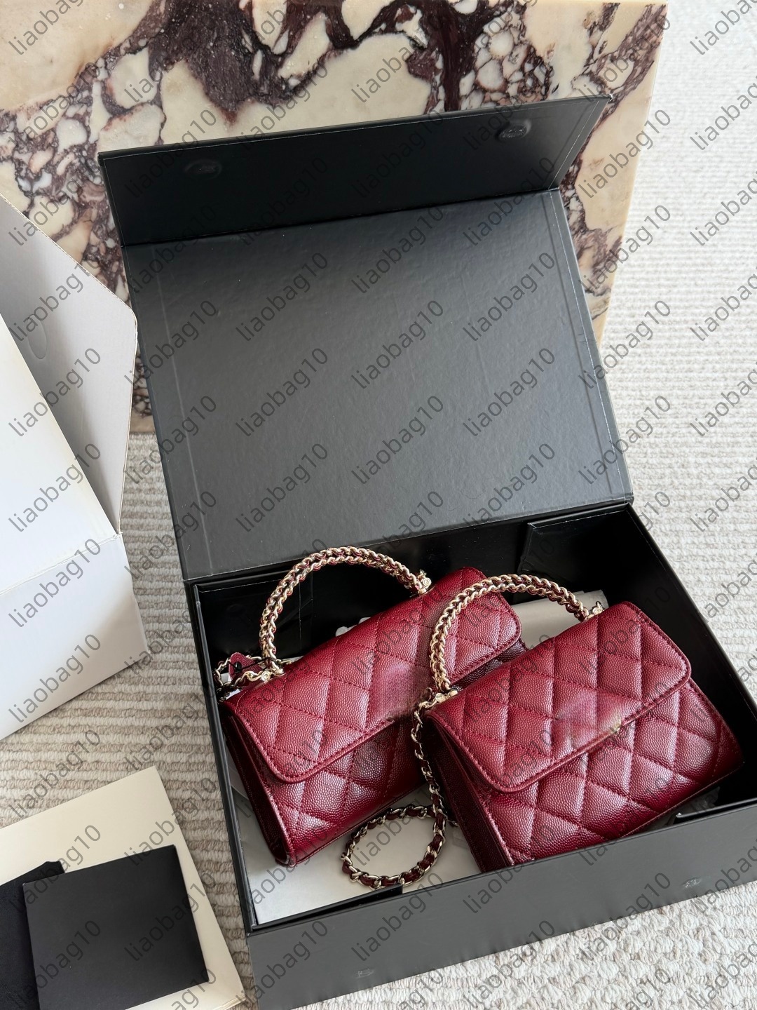 Luxury Designer Bag Mini Bag 23K Women Caviar Leather Diamond Quilted Handbag Metal Woven Chain Handle Crossbody Purse Cosmetic Bag