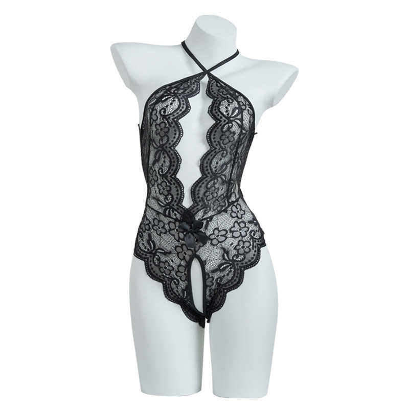 Crotchless Sexy Lingerie Women Hollow Out Sex Bodysuit Lace Babydoll Dress Deep V Underwear Open Crotch Pajamas Erotic Costumes D260625