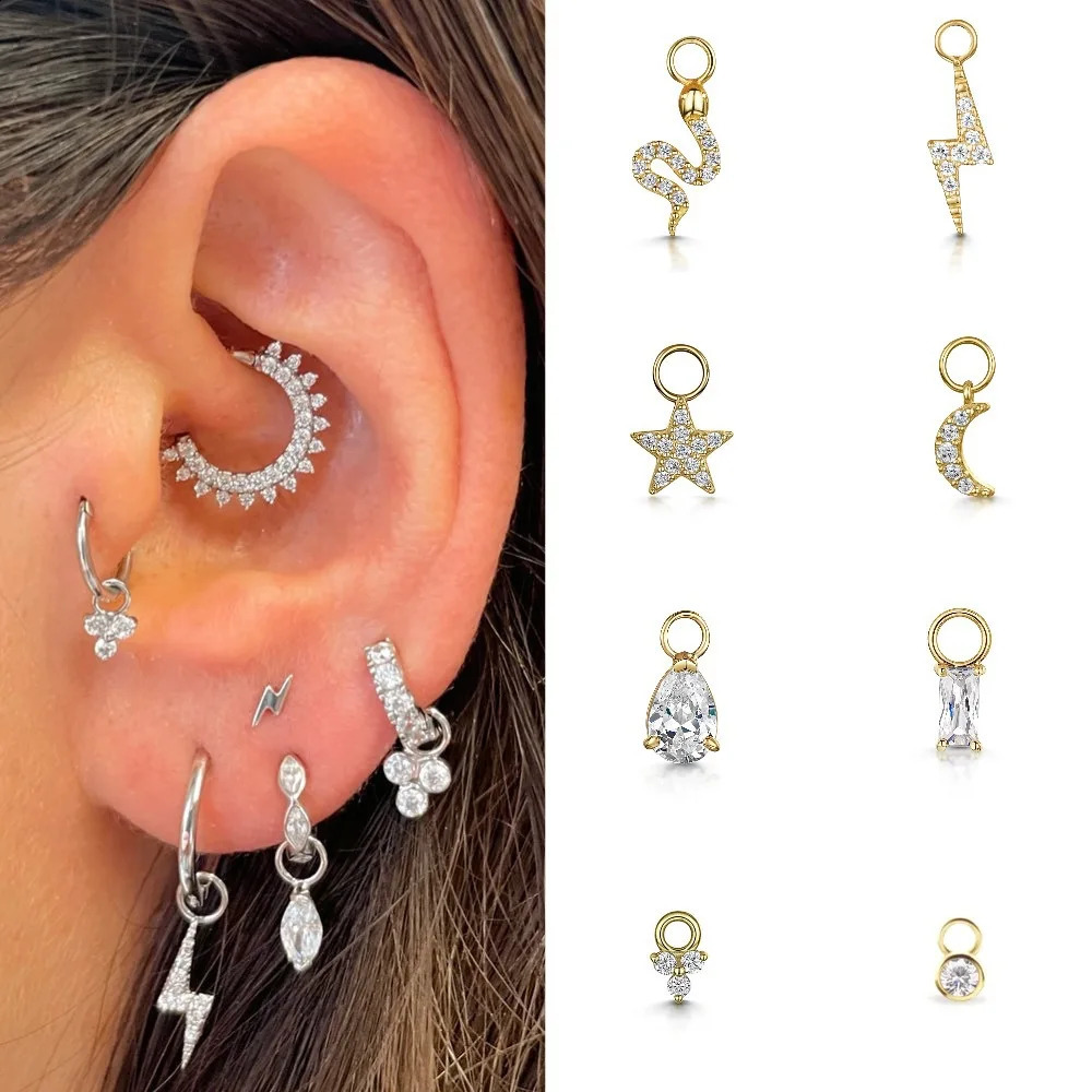 1PC Little Star Moon Snake Crystal Charms Pendant Helix Daith Earrings for Women Hanging Matching Piercing Lobe Tragus Jewelry 260613