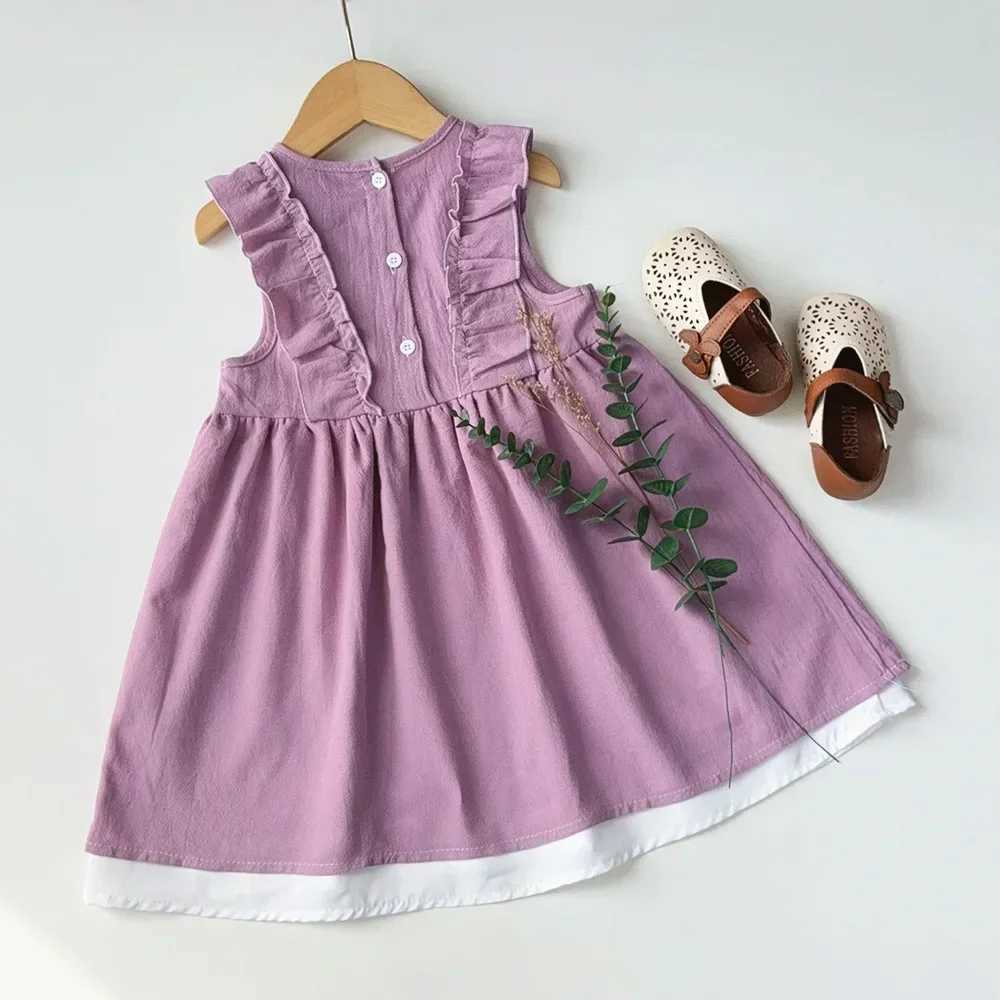 Summer New 3-7 Years Girls Fashion Cute Clothes Sleeveless Ruffled O-Neck Solid Princess Dress 1 Pc Children Casual Clothes Y260625H9U9