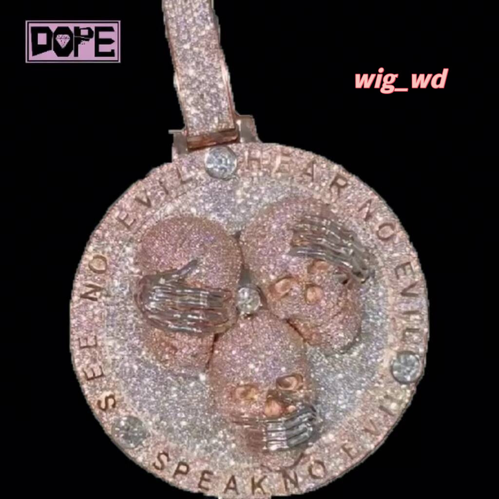 Hiphop Iced Out Rose Gold Plated 3D Two Side Skull Skeleton 925 Silver Custom Moissanite Pendant