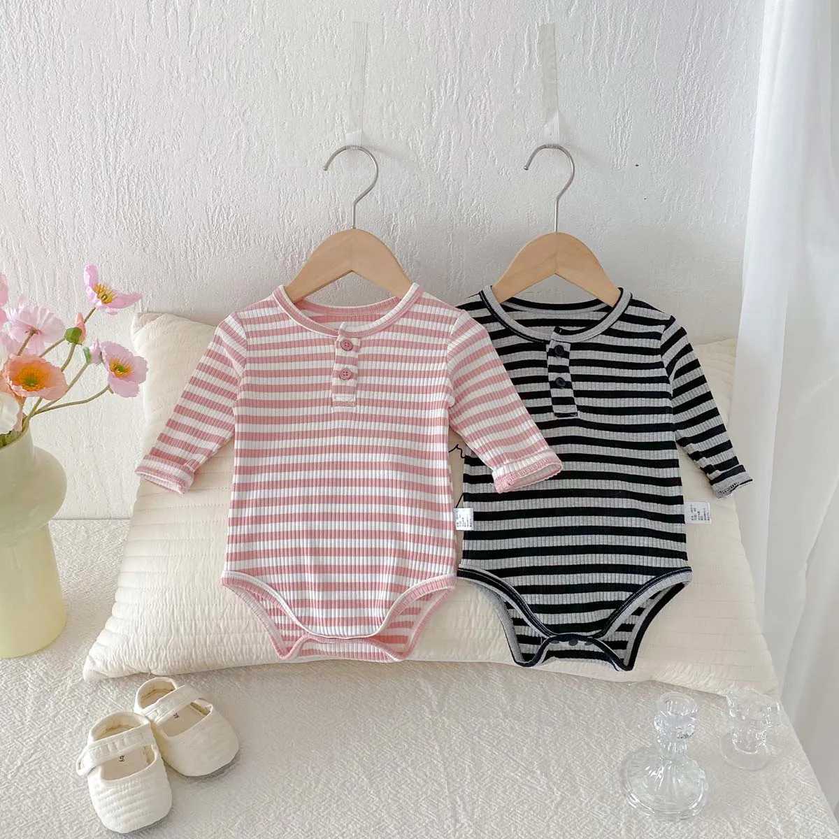 Autumn basic simple striped long-sleeved jumpsuit for boys and girls autumn comfortable long-sleeved jumpsuit for babies and ch Y2606258YUH