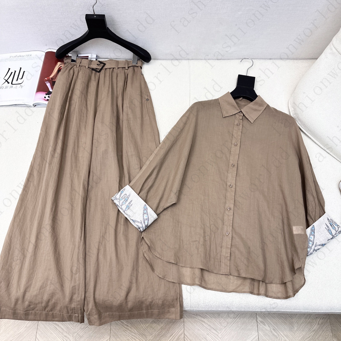 Brand tracksuit pants set designer women shirt two-piece blouse pants suit fashion logo straight leg trousers vacation pants summer 2pcs Jun 25 0531