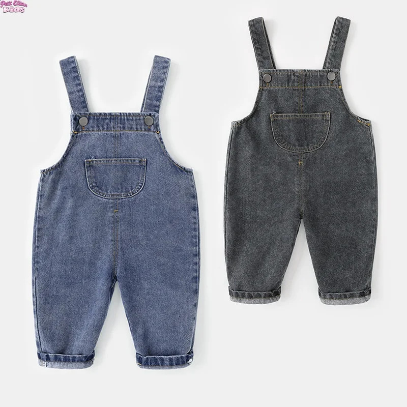 2026 Spring Childrens Denim Overalls 0-5Y Solid Color Cowboy Breastplate Girl Boy Adjustable Strap Baggy Dungarees Kids Clothes260625