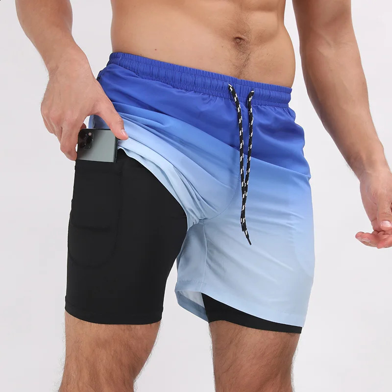 Summers loose mens casual beach sports shorts fully printed double-layer anti-light outdoor sports trendy shorts 260625