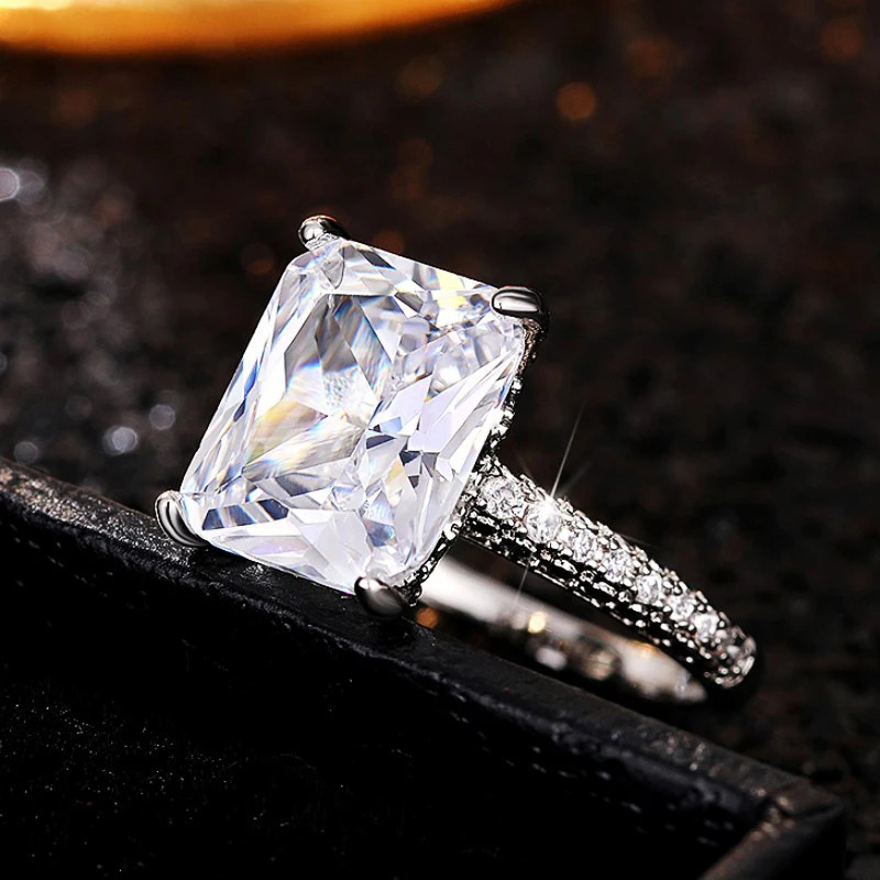 Huitan Bling Square Cubic Zirconia Crystal Wedding Rings for Women Engagement Anniversary Party y Elegant Ladys Jewelry 260623