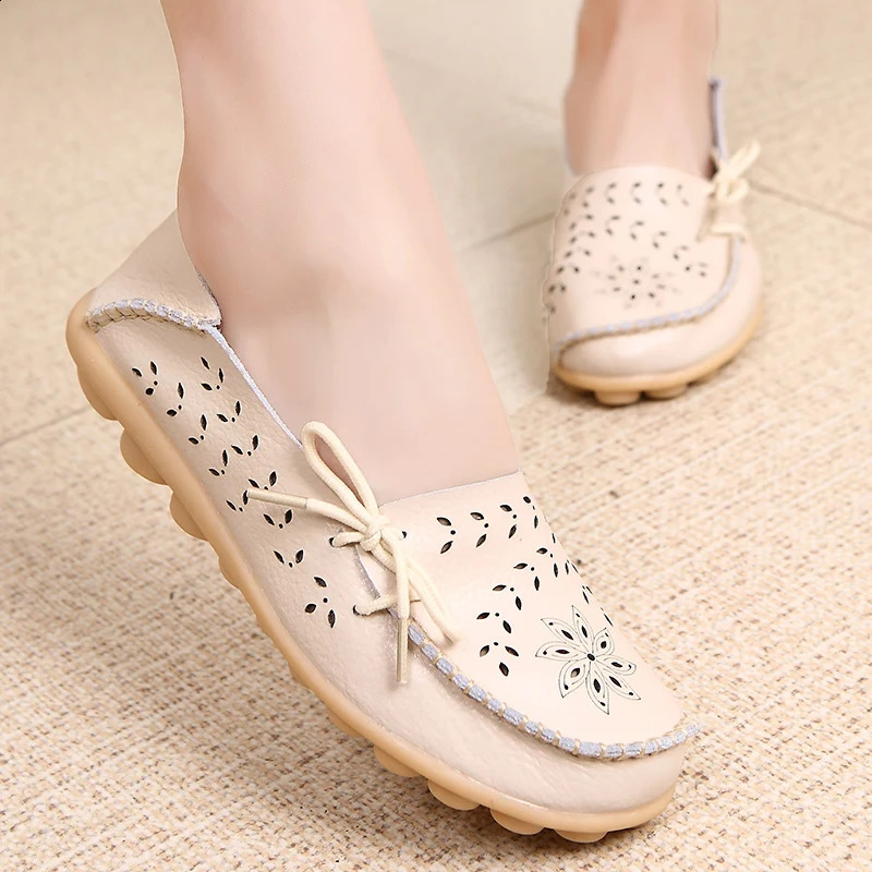 Moccasin Flats Autumn sneakers Loafers Genuine Leather Female Shoes Slip On Ballet Bowtie Big Size 260624