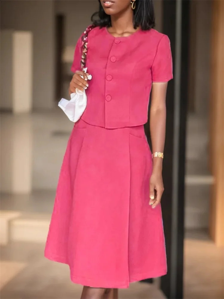 ZANZEA Casual Buttons 2PCS Suit Women Solid Skirt Sets Elegant Short Sleeve Tops Pleated Summer Office Dress Outfits 260623