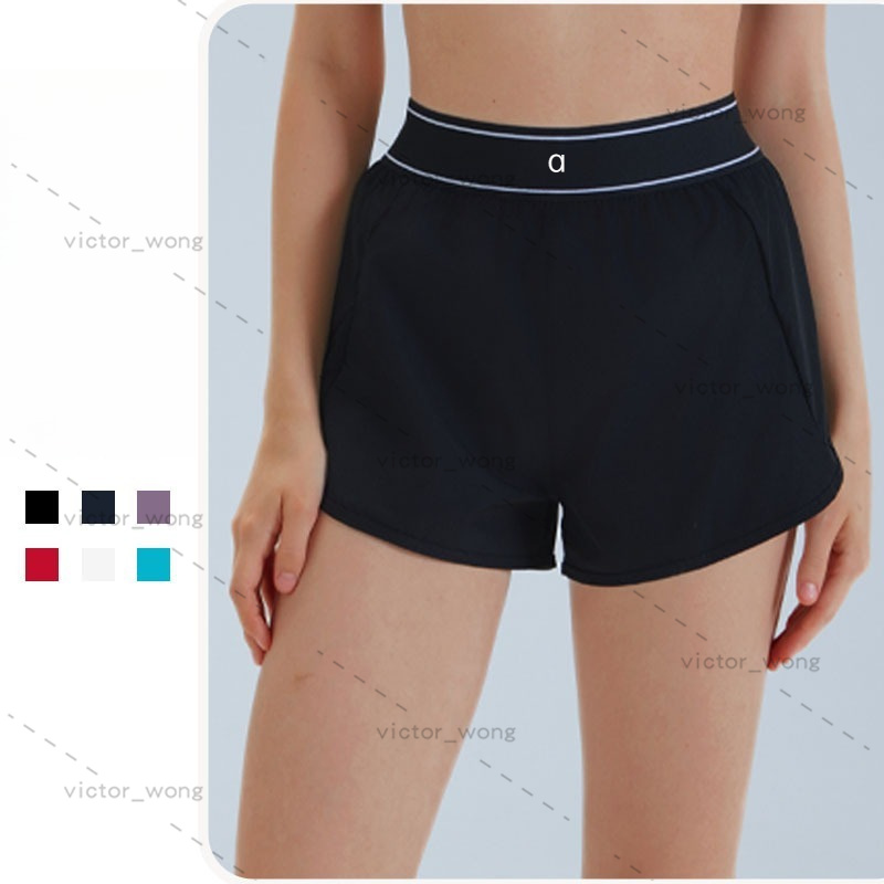 ALDK001 Designer Women Doubles Striped Yoga Short Contrast Waistband Running 2 in 1 Built-in Liner Quick Dry Workout Shorts with Side Pockets