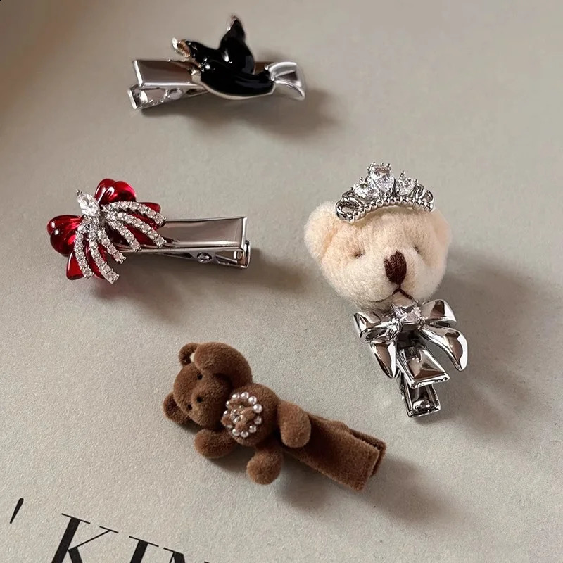 Cute Fashion Girl Plush Teddy Bear Hair Clip Duckbill Clip for Womens Side Forehead Bangs Clip Exquisite Beautiful Accessories 260625