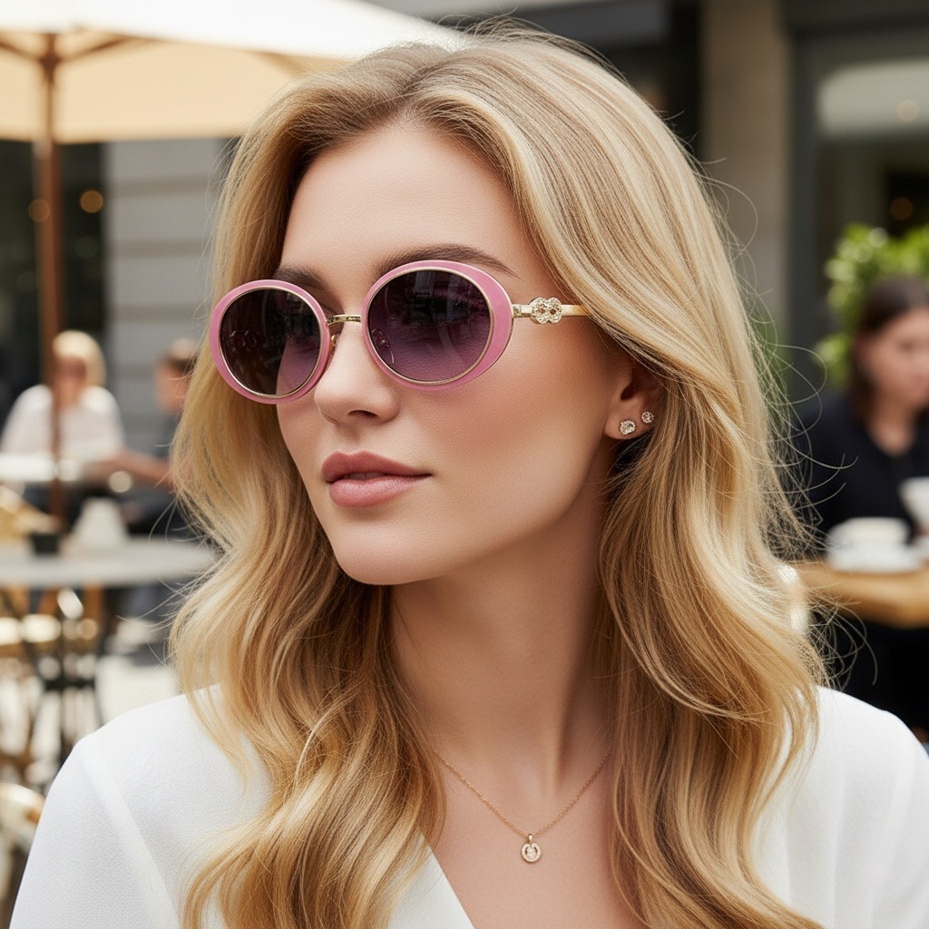 New Fashionable Oval Metal Retro Personality Casual Sunglasses, High-End European And American Women's Street Style Glasses