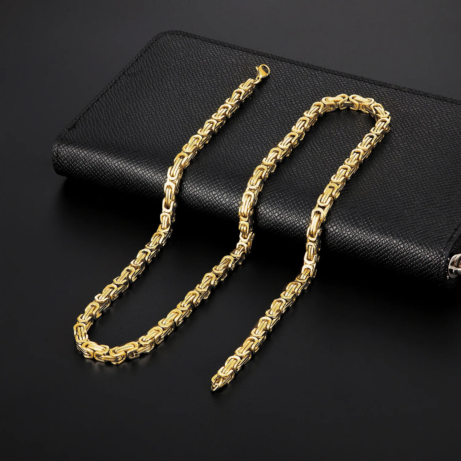 4mm Punk Male Gold Color Stainless Steel Byzantine Box Link Chain Necklace for Women Men Vintage Fashion Jewelry Gifts 260623