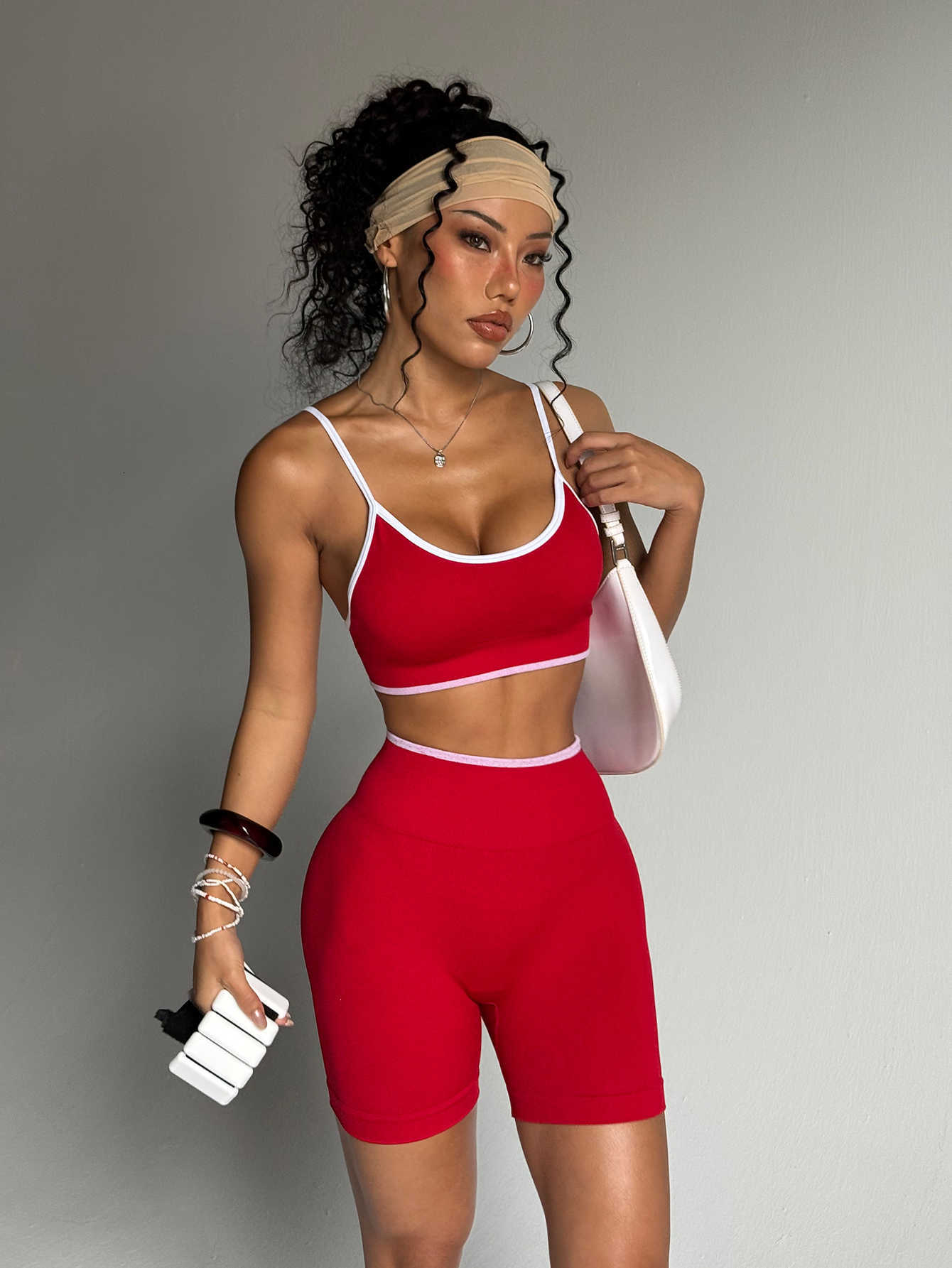 high waist lift hip Summer breathable yoga suit womens running exercise fitness training two-piece set M260626
