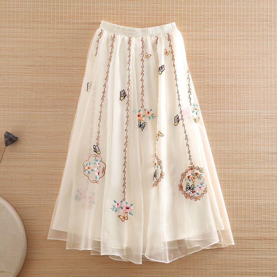 Designer 2026 New Chinese-style Retro Skirt, Summer New Embroidered Ancient-style Luxury Mid-length A-line Skirt For Women, Ethnic Style Free Shippi