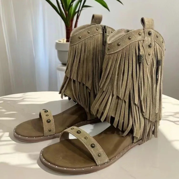 Embroidered Cool Boots Summer Inner Heightened Open-toe Tassel Platform Womens Shoes 260624