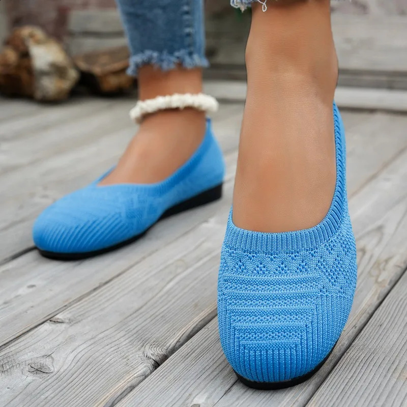 Knitted solidcolor womens flat shoes elegant ballet flats casual roundtoe loafers summer size 43 large 260624