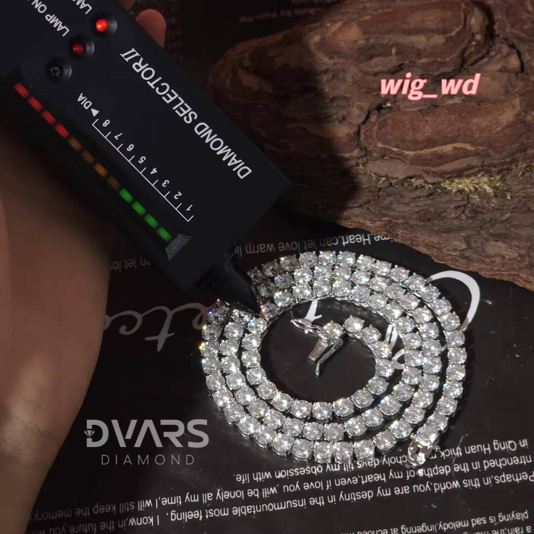 Unisex 4Mm VVS Moissanite Luxury Tennis Necklace 925 Silver 18K Gold Plated Link Chain Diamond Tester-Pass Wedding Party Gift