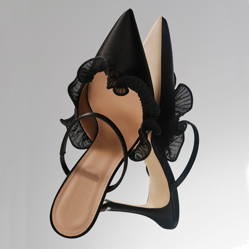 Sommer Neue Spitze Dekorative Spitze High Heels Mueller Schuhe Luxus Designer 8cm Stiletto Schuhe Sexy Abendkleid Schuhe Einfache Mode Sandalen Haus