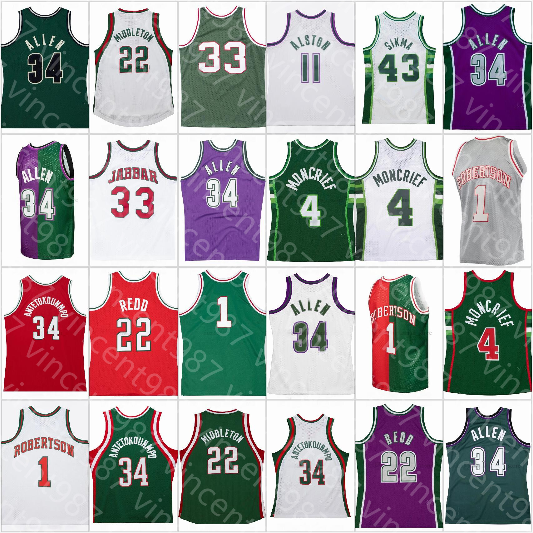 Stitched Retro Basketball Jerseys Oscar 1 Robertson Sidney 4 Moncrief Rafer 11 Alston Khris 22 Middleton 34 Antetokounmpo Ray 34 Allen Jack 43 Sikma