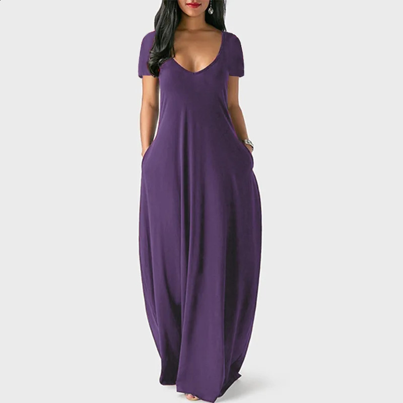 Womens Solid Color Dress Sexy Deep V Short Sleeve Long 260613