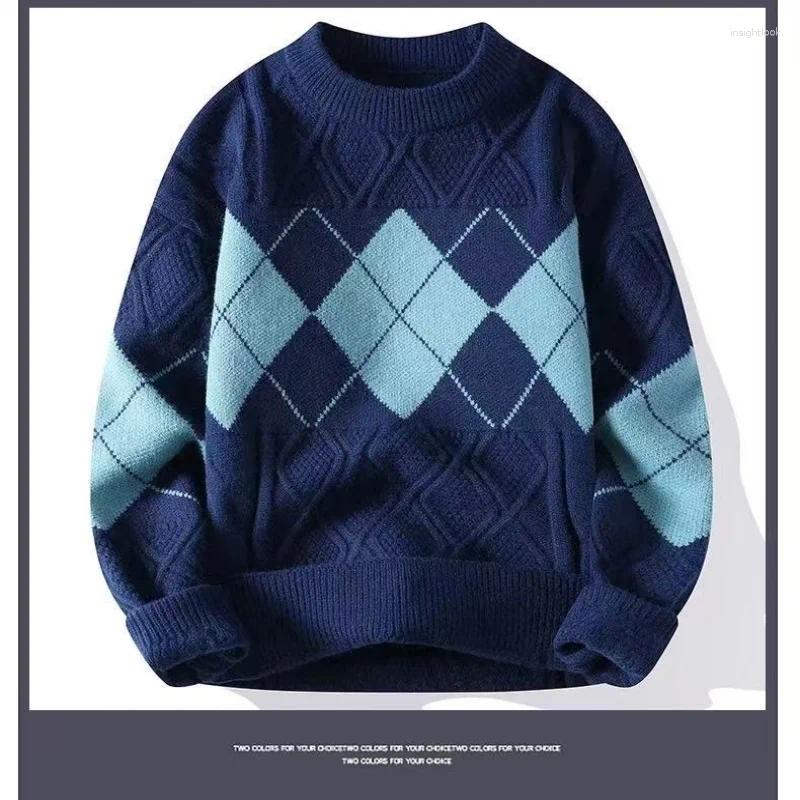 Men's Sweaters Sweater For Autumn And Winter Warm Knit Trendy Oversized Diamond Grid Base