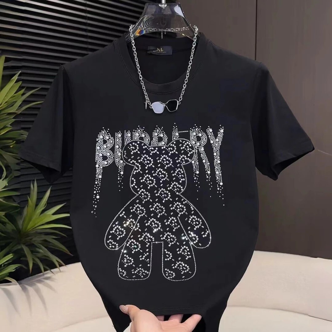 Trendy Brand Heavy-Duty Rhinestone Bear Short-Sleeve T-Shirt For Men, 2026 Summer New Casual Versatile Fashion Half-Sleeve Top Men Round-Neck Pullov